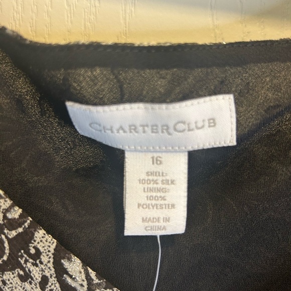 🩶NWT “Charter Club” 100% Silk Black Metallic Silver Maxi Dress Size 16🖤 - Picture 6 of 12